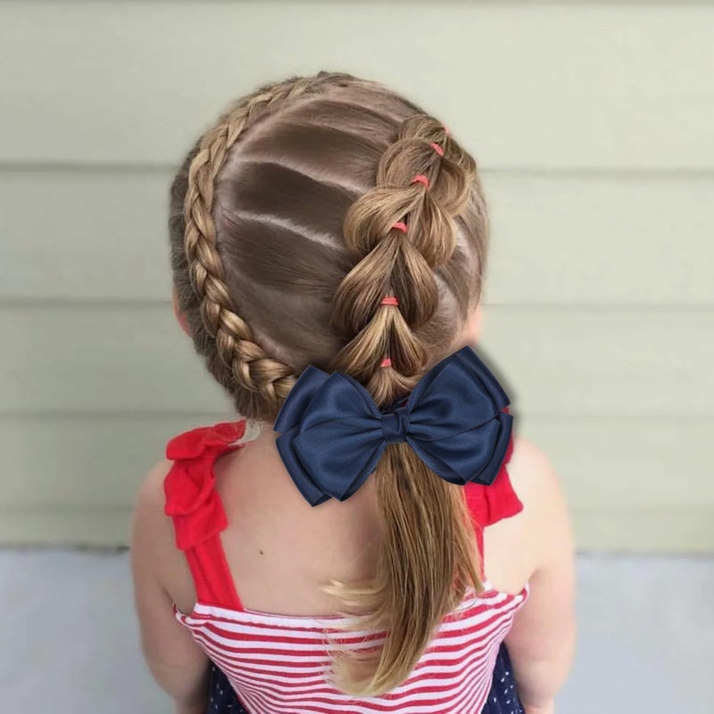 ZOLYCO Large Big 6 Inch Hair Bows for Girls Thick Ribbon Boutique Alligator Clips Hair Accessories for Baby Girls Toddlers Kids Teens 2 PCS (Navy Blue) - Image 3